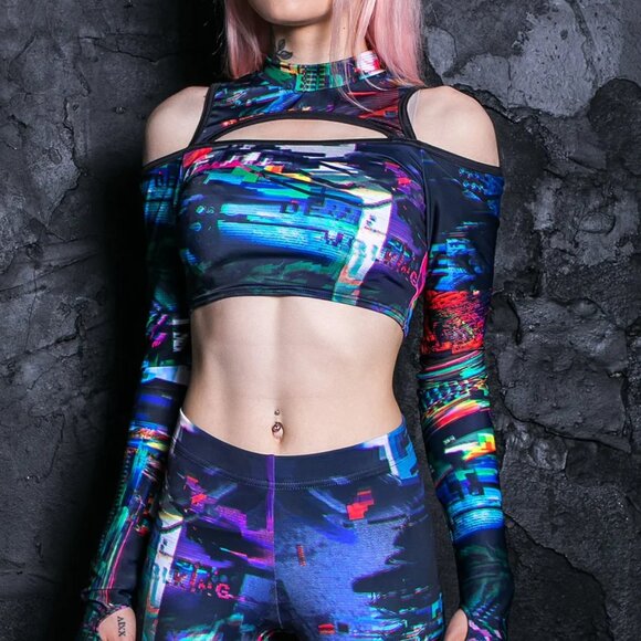 Devil Walking Glitch Static Crop Top Medium - Picture 3 of 6